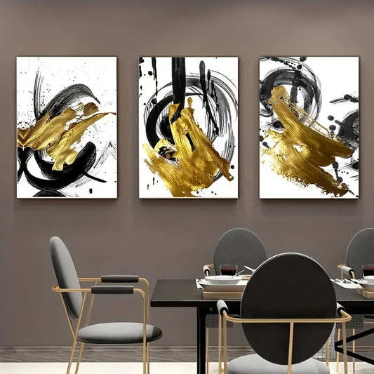 3pcs Abstract Golden Foil Décor Perfect Wall Art Set Canvas Framed 40x60cm - High Quality Print 100% Australian Made Wall Canvas Ready to Hang