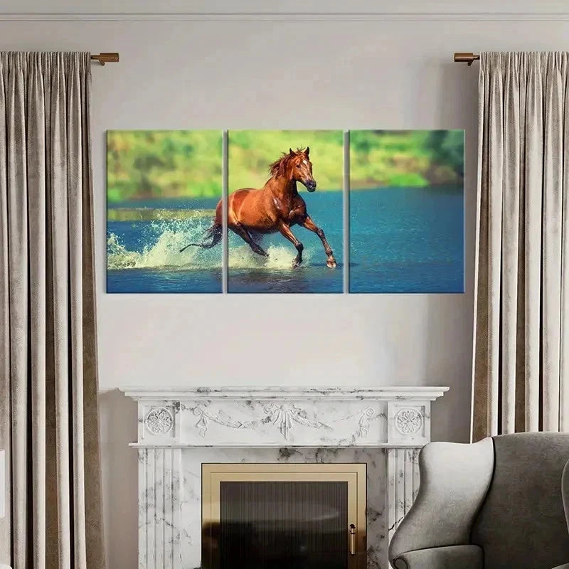 3pcs Majestic Running Horses in Water Wall Art Set Canvas Framed 40x60cm - High Quality Print 100% Australian Made Wall Canvas Ready to Hang