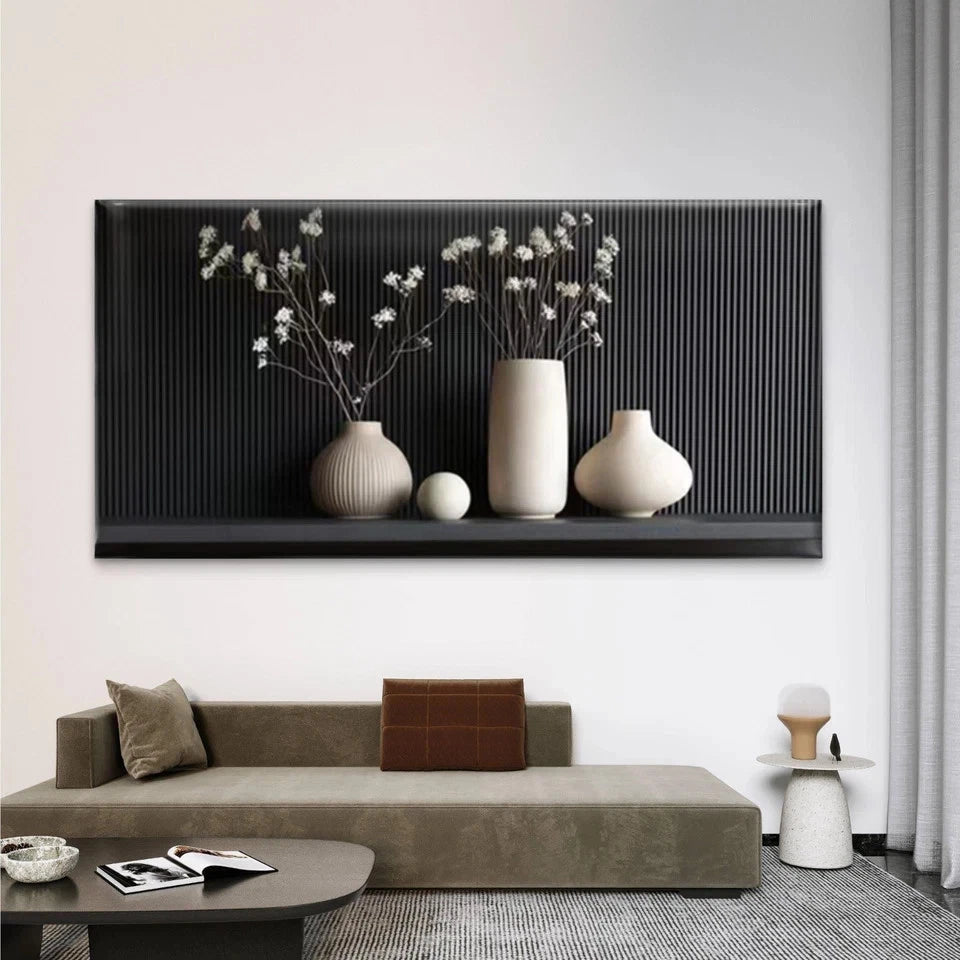 Minimalist Dried Floral Wall Art Canvas Office Home Room Framed 120x60cm