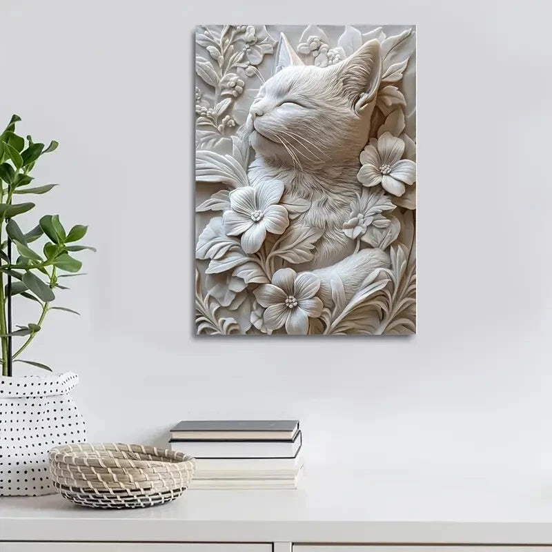 Featuring an American Shorthair Cat Among Flowers 40x60cm Metal Print Ready to Hang