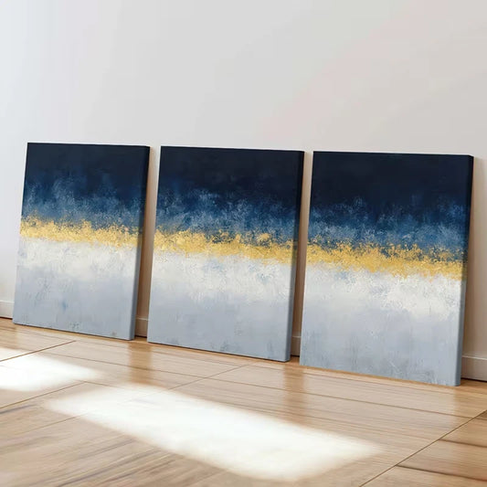 3pcs Blue Golden White Palette Home Decor Wall Art Set Canvas Framed 60x90cm - High Quality Print 100% Australian Made Wall Canvas Ready to Hang