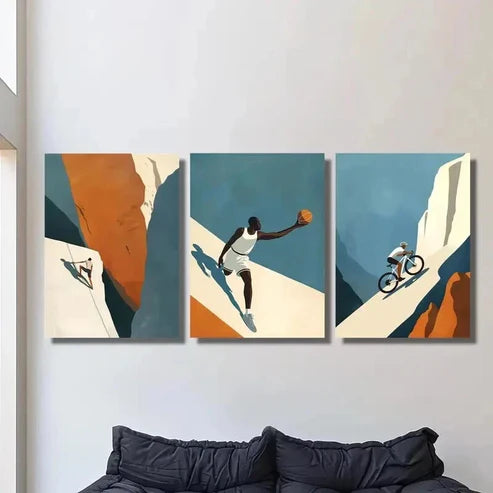 3pcs Rock Climbing Bicycle Basketball Wall Art Canvas Unframed - High Quality Print 100% Australian Made Wall Canvas
