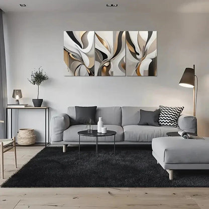 3pcs Black White & Golden Geometric Design Metal Print Ready to Hang Art