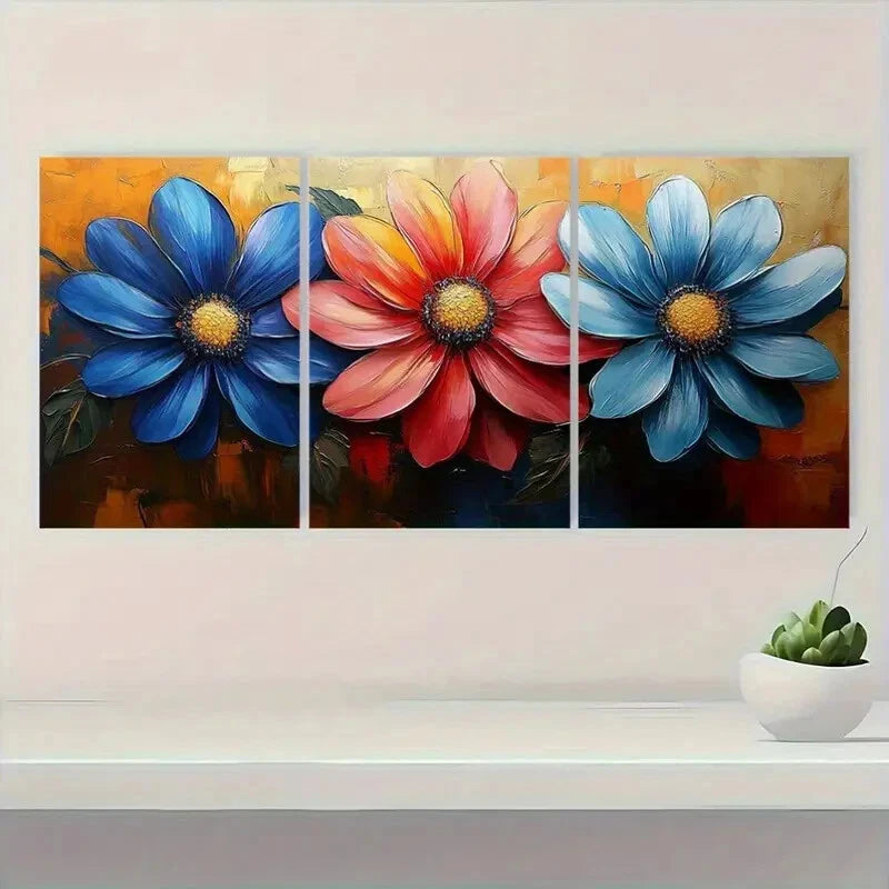 3pcs Vibrant Abstract Floral Colorful Modern Metal Print Ready to Hang Art