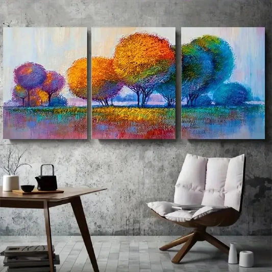 3pcs Vibrant Abstract Tree Landscape Wall Art Set Canvas Framed 60x90cm - High Quality Print 100% Australian Made Wall Canvas Ready to Hang