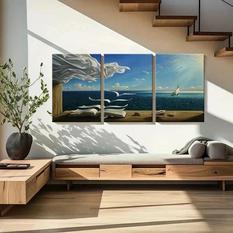 3pcs Surrealism Art Painting with Abstract Ocean Wall Art Set Canvas Framed 40x60cm - High Quality Print 100% Australian Made Wall Canvas Ready to Hang