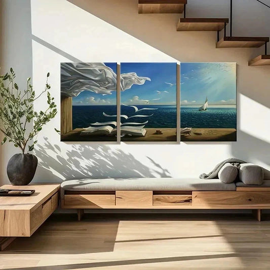 3pcs Surrealism Art Painting with Abstract Ocean Wall Art Set Canvas Framed 40x60cm - High Quality Print 100% Australian Made Wall Canvas Ready to Hang