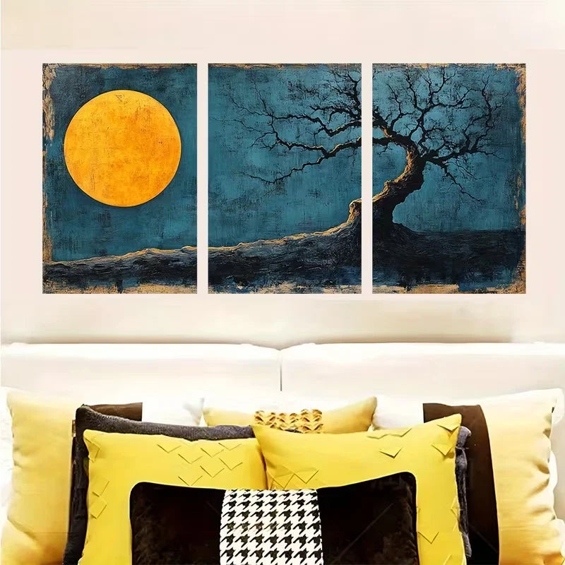 3pcs Modern Tree Contemporary Blue Log   Wall Art Set Canvas Framed 60x90cm - High Quality Print 100% Australian Made Wall Canvas Ready to Hang