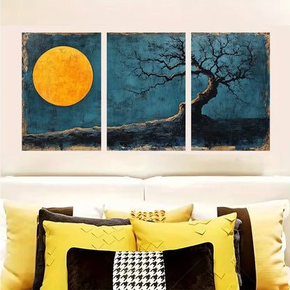 3pcs Modern Tree Contemporary Blue Log   Wall Art Set Canvas Framed 60x90cm - High Quality Print 100% Australian Made Wall Canvas Ready to Hang