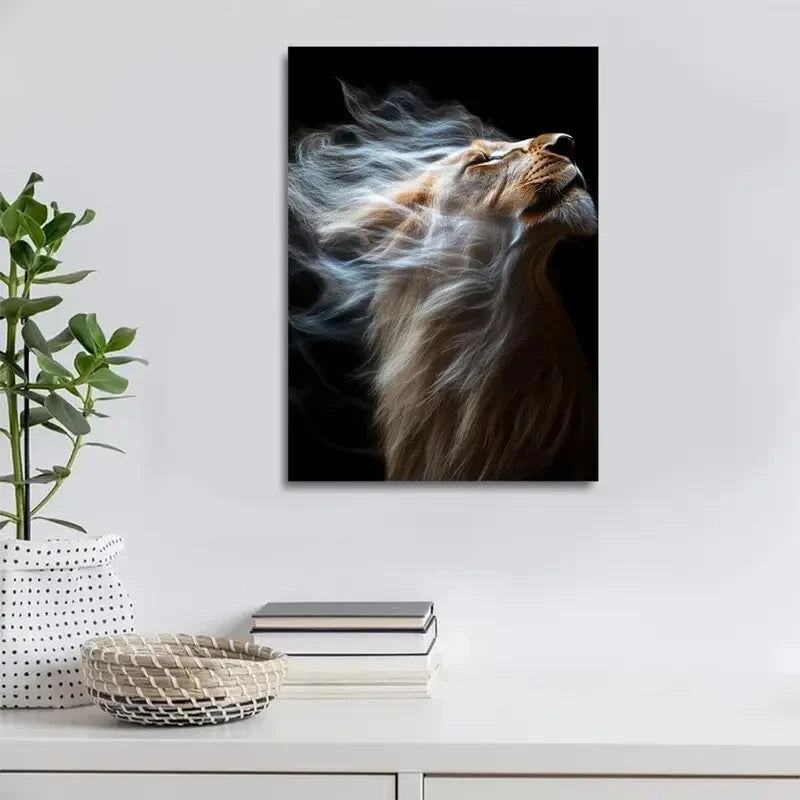 Beautiful Contemporary Abstract Lion Painting 40x60cm Metal Print Ready to Hang