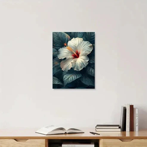 Beautiful Samoan Hibiscus Flower Elegant Red Painting 60x90cm Metal Print Ready to Hang