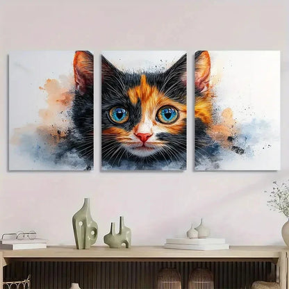 3pcs Calico Cat Cute Kitten Artwork Perfect Wall Art Set Canvas Framed 40x60cm - High Quality Print 100% Australian Made Wall Canvas Ready to Hang