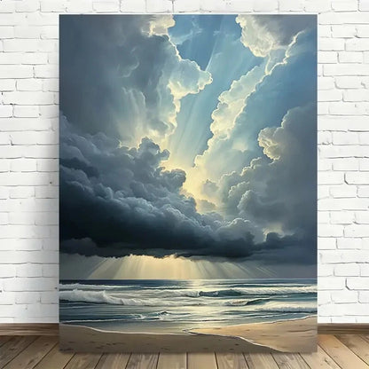 Beautiful Ocean Rays Of Light Vibrant Beach Painting 40x60cm Metal Print Ready to Hang