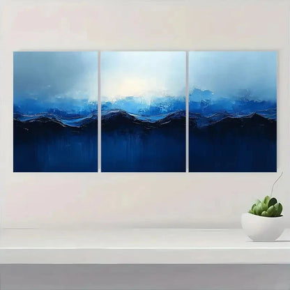 3pcs Blue Abstract Minimalist AM       Wall Art Set Canvas Framed 50x70cm - High Quality Print 100% Australian Made Wall Canvas Ready to Hang