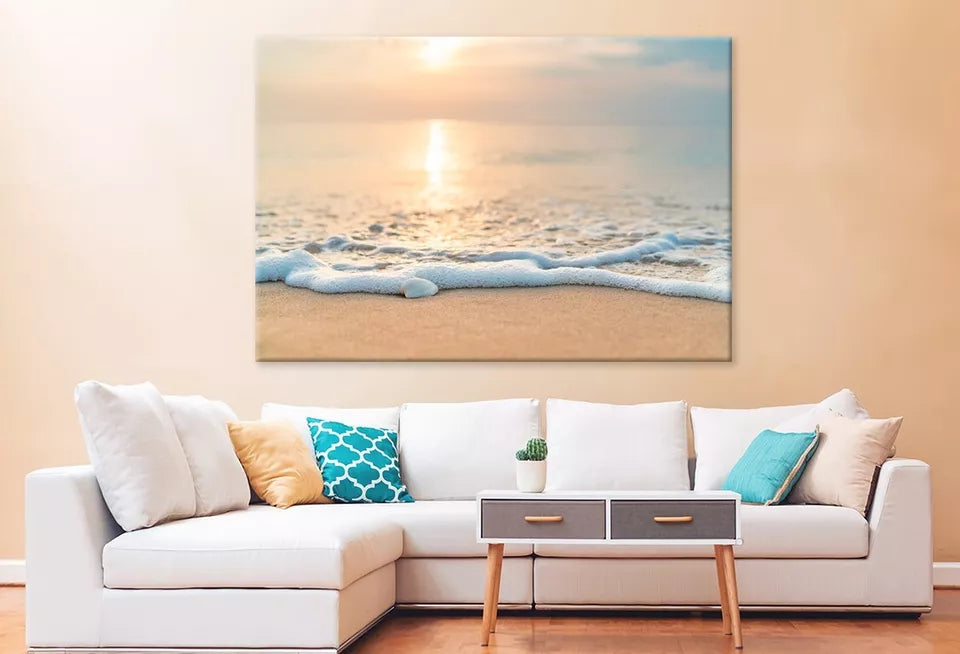 Sea Waves On The Golden Sand Wall Art Decor 100% Australian Made
