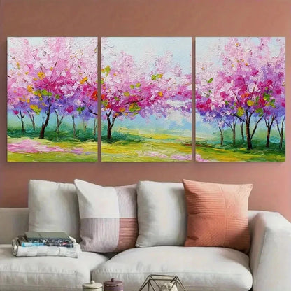 3pcs Spring Trees Cherry Blossom Country Perfect Wall Art Set Canvas Framed 60x90cm - High Quality Print 100% Australian Made Wall Canvas Ready to Hang