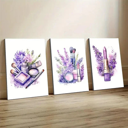 3pcs Beauty Salon Décor Lavender Perfect Wall Art Set Canvas Framed 40x60cm - High Quality Print 100% Australian Made Wall Canvas Ready to Hang