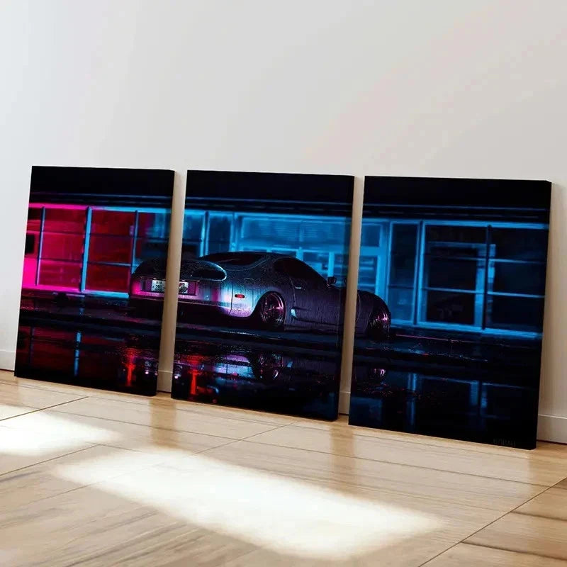 3pcs Cyberpunk Sports Car Modern Decor Wall Art Set Canvas Framed 40x60cm - High Quality Print 100% Australian Made Wall Canvas Ready to Hang