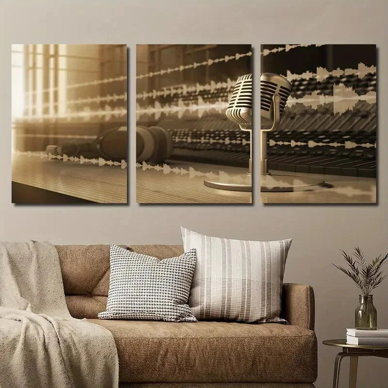 3pcs Music Microphone Decor Wall Art Set Canvas Framed 40x60cm - High Quality Print 100% Australian Made Wall Canvas Ready to Hang