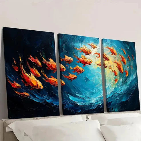 3pcs Original Fish School Oil Painting DF Wall Art Set Canvas Unframed - High Quality Print 100% Australian Made Wall Canvas