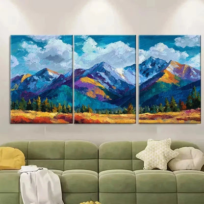 3pcs Vibrant Mountain Landscape Oil Painting Wall Art Set Canvas Framed 50x70cm - High Quality Print 100% Australian Made Wall Canvas Ready to Hang
