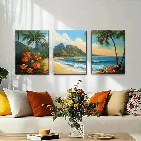 3pcs Hawaiian Paradise Beach Nature Perfect Wall Art Set Canvas Unframed - High Quality Print 100% Australian Made Wall Canvas