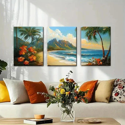 3pcs Hawaiian Paradise Beach Nature Perfect Wall Art Set Canvas Unframed - High Quality Print 100% Australian Made Wall Canvas