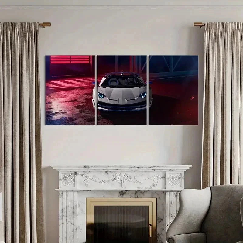 3pcs White Super Car Modern Vehicle Decoration Wall Art Set Canvas Framed 40x60cm - High Quality Print 100% Australian Made Wall Canvas Ready to Hang