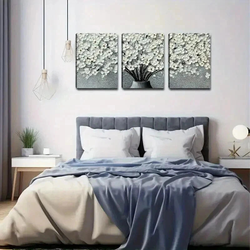 3pcs Elegant White Floral in Vases Decoration Wall Art Set Canvas Framed 40x60cm - High Quality Print 100% Australian Made Wall Canvas Ready to Hang