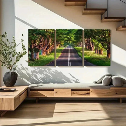 3pcs Grass Road Scenery Tree Modern  Wall Art Set Canvas Framed 40x60cm - High Quality Print 100% Australian Made Wall Canvas Ready to Hang