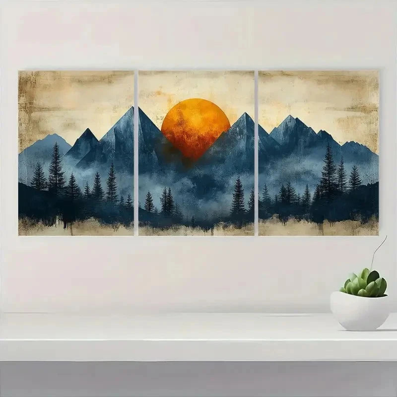 3pcs Nordic Abstract Geometry Paintings Metal Print Ready to Hang Art