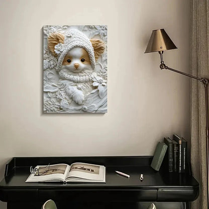 Featuring a Papillon Puppy Wearing a Winter Hat 40x60cm Metal Print Ready to Hang