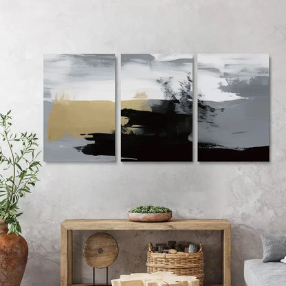 3pcs Abstract Texture Black Gray White Metal Print Ready to Hang Art