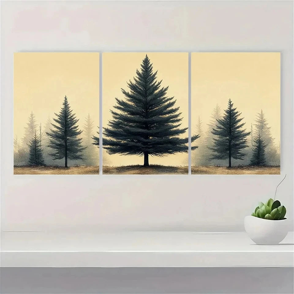 3pcs Vintage Pine Tree Botanical Forest Metal Print Ready to Hang Art