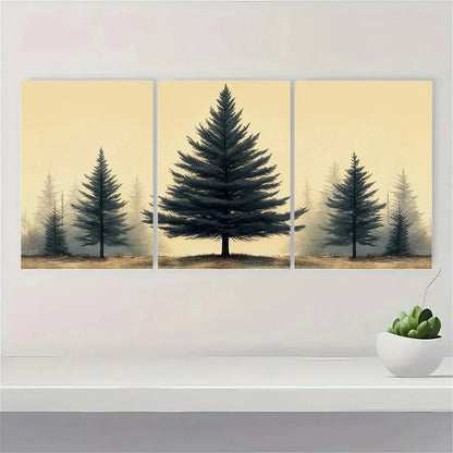 3pcs Vintage Pine Tree Botanical Forest Metal Print Ready to Hang Art
