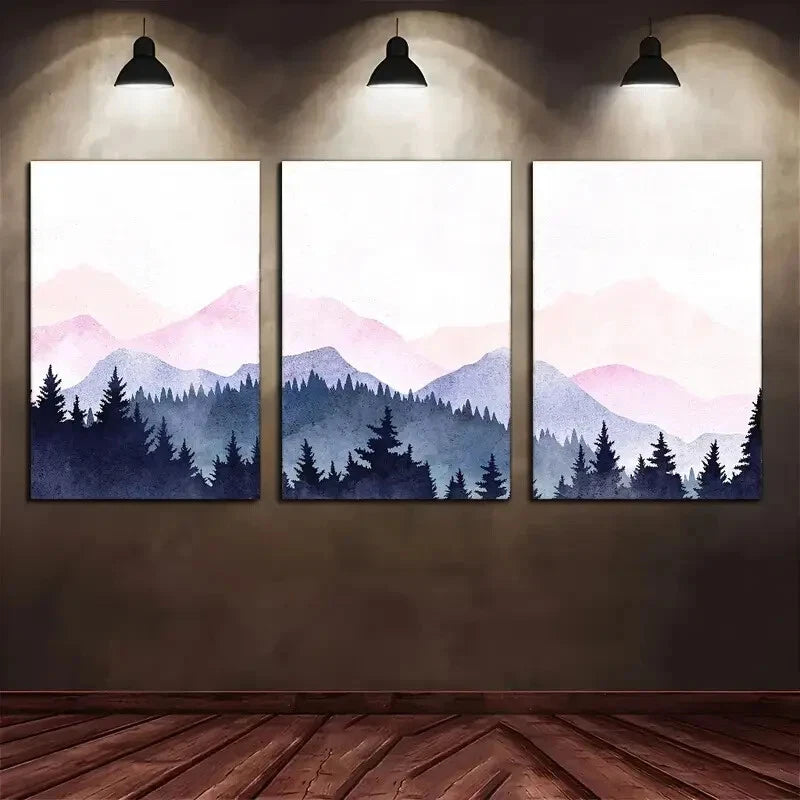 3pcs Mountains Landscape Art Abstract Poster Metal Print Ready to Hang Art