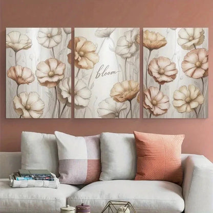 3pcs White Flowers Soft Petals Floral Painting Metal Print Ready to Hang Art