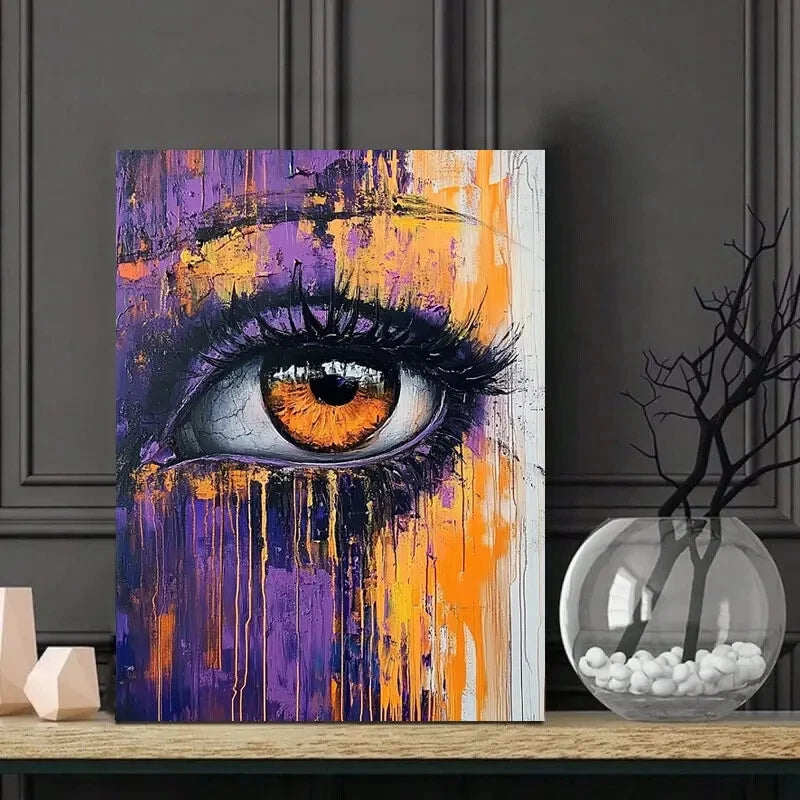 Abstract Painting Of An Eye, With Purple And Orange 40x60cm Metal Print Ready to Hang