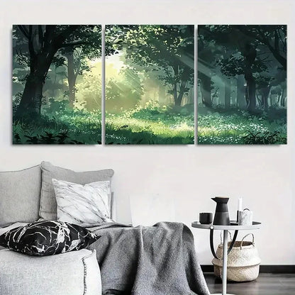 3pcs Tranquil Forest Nature Themed Metal Print Ready to Hang Art