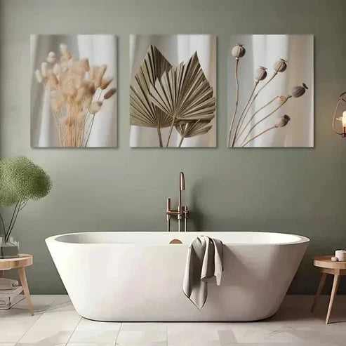 3pcs Dried Flowers, Pampas Grass Wall Art Set Canvas Unframed - High Quality Print 100% Australian Made Wall Canvas