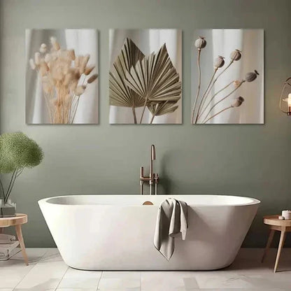 3pcs Dried Flowers, Pampas Grass Wall Art Set Canvas Unframed - High Quality Print 100% Australian Made Wall Canvas
