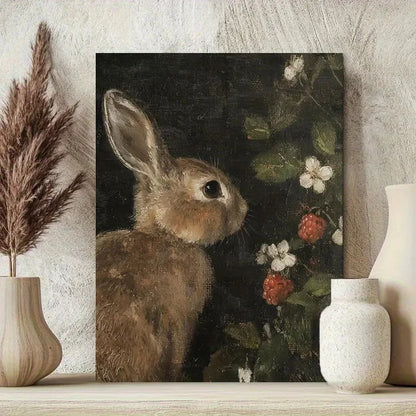 Vintage Rabbit Farmhouse Painting 40x60cm Metal Print Ready to Hang