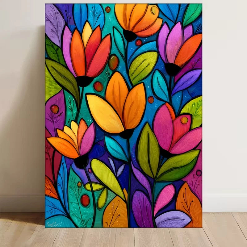 Vibrant Abstract Floral Painting Metal Print Ready to Hang