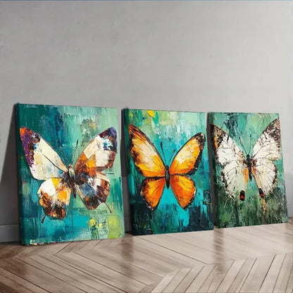 3pcs Butterfly Painting Waterproof Colorful Wall Art Set Canvas Unframed - High Quality Print 100% Australian Made Wall Canvas