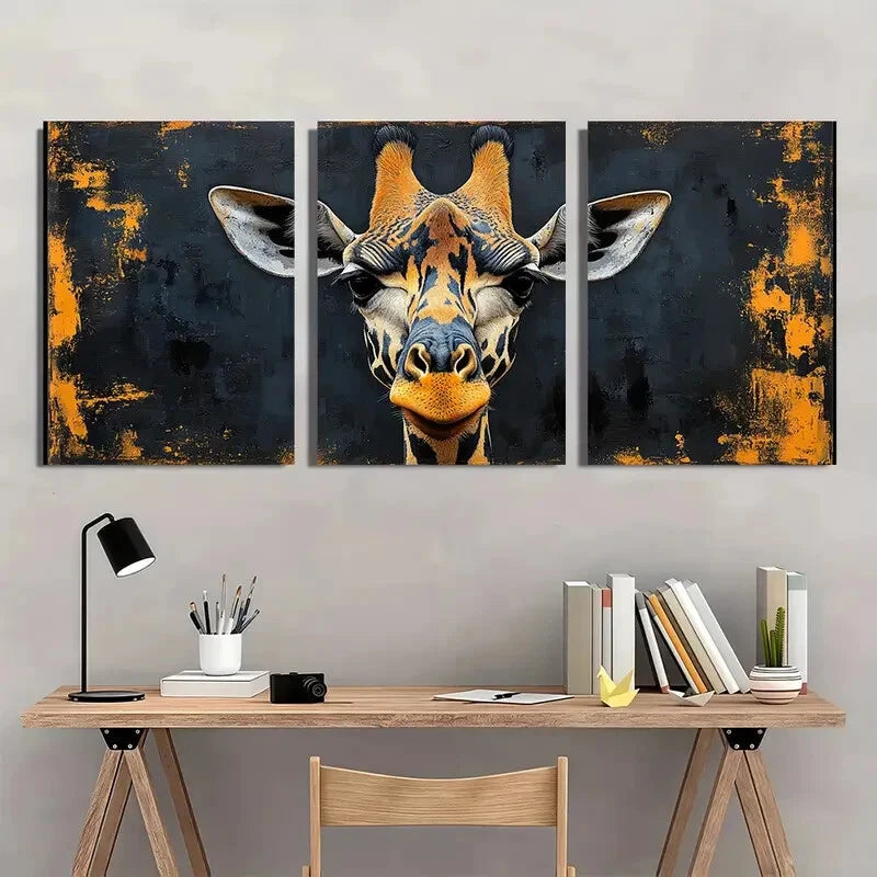 3pcs Modern Giraffe Head Patterns Metal Print Ready to Hang Art