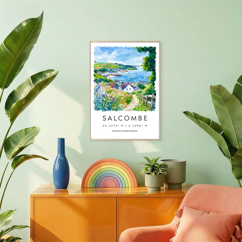 A Beautiful View Of Salcombe Harbour Vintage Travel Poster Print Wall Art - Bella Home Decor