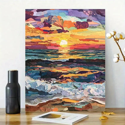 Beautiful Ocean Sunset Made of Textured Painting 40x60cm Metal Print Ready to Hang