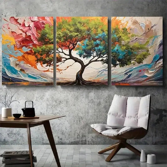 3pcs Vibrant Abstract Colorful Tree Wall Art Set Canvas Framed 60x90cm - High Quality Print 100% Australian Made Wall Canvas Ready to Hang