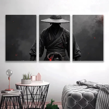 3pcs Man in a Samurai Costume ART Wall Art Set Canvas Framed 60x90cm - High Quality Print 100% Australian Made Wall Canvas Ready to Hang