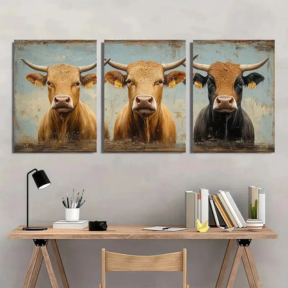 3pcs Rustic Cow Modern Farmhouse Metal Print Ready to Hang Art